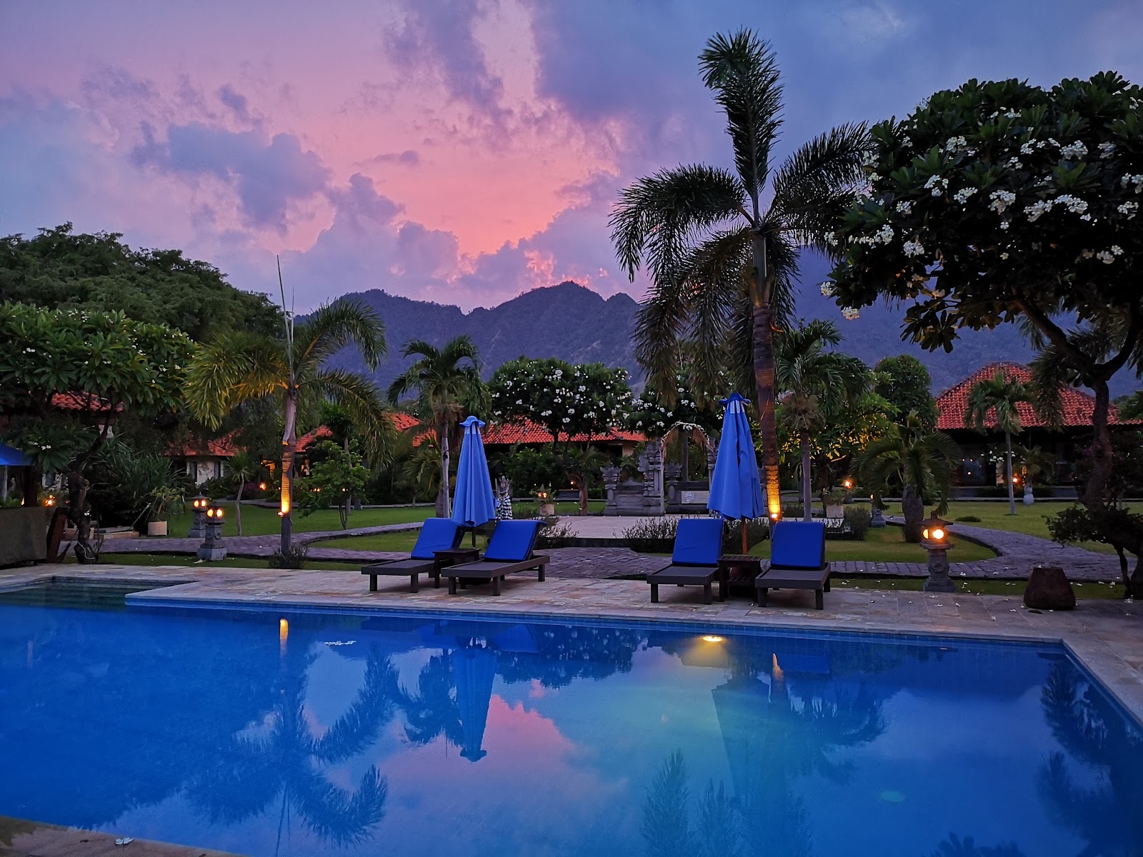 Sunset pool at Adi Assri, among the best family friendly hotels North Bali offers