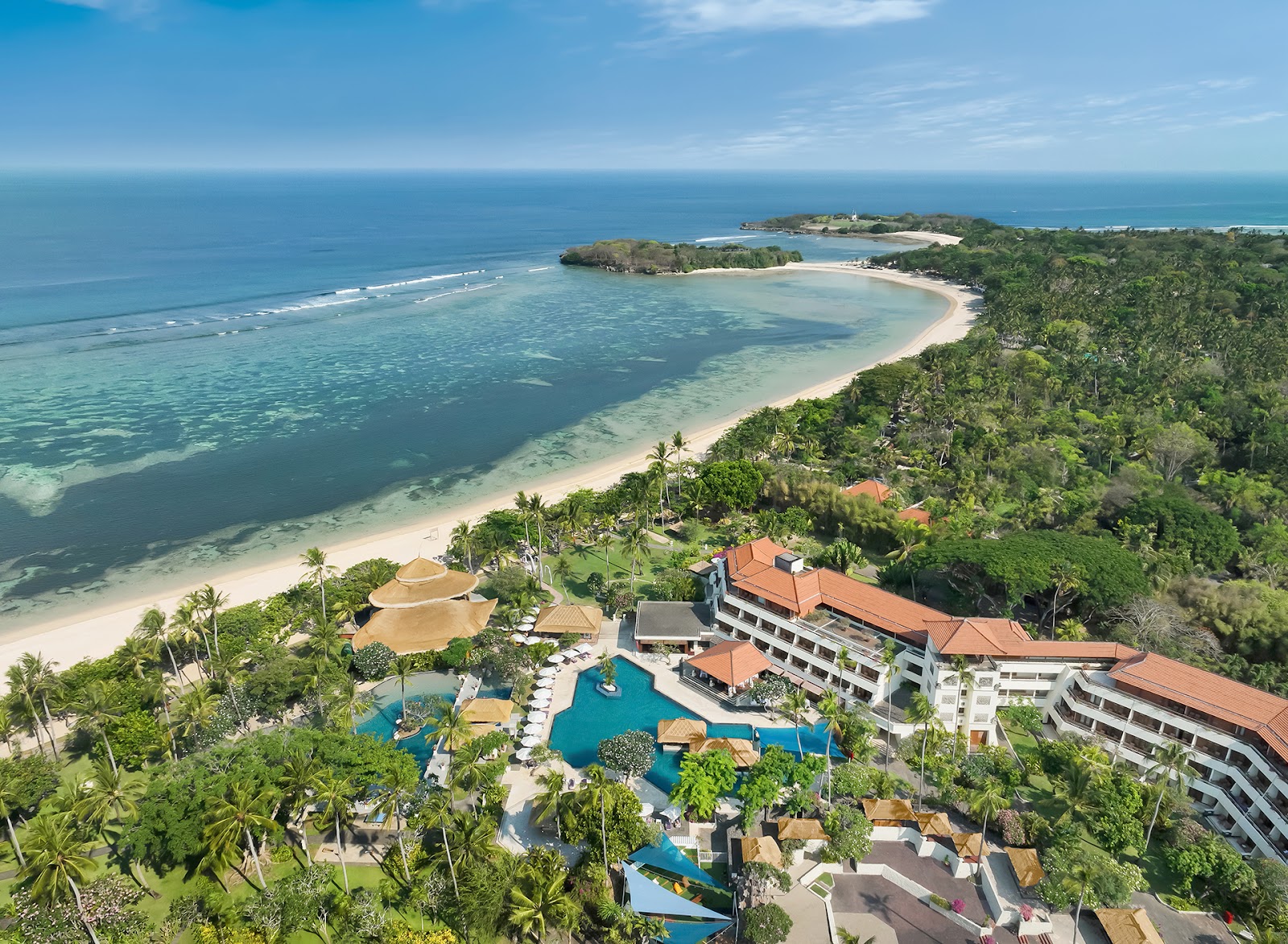 Aerial view of the Nusa Dua coastline, home to the best family friendly hotels in Nusa Dua