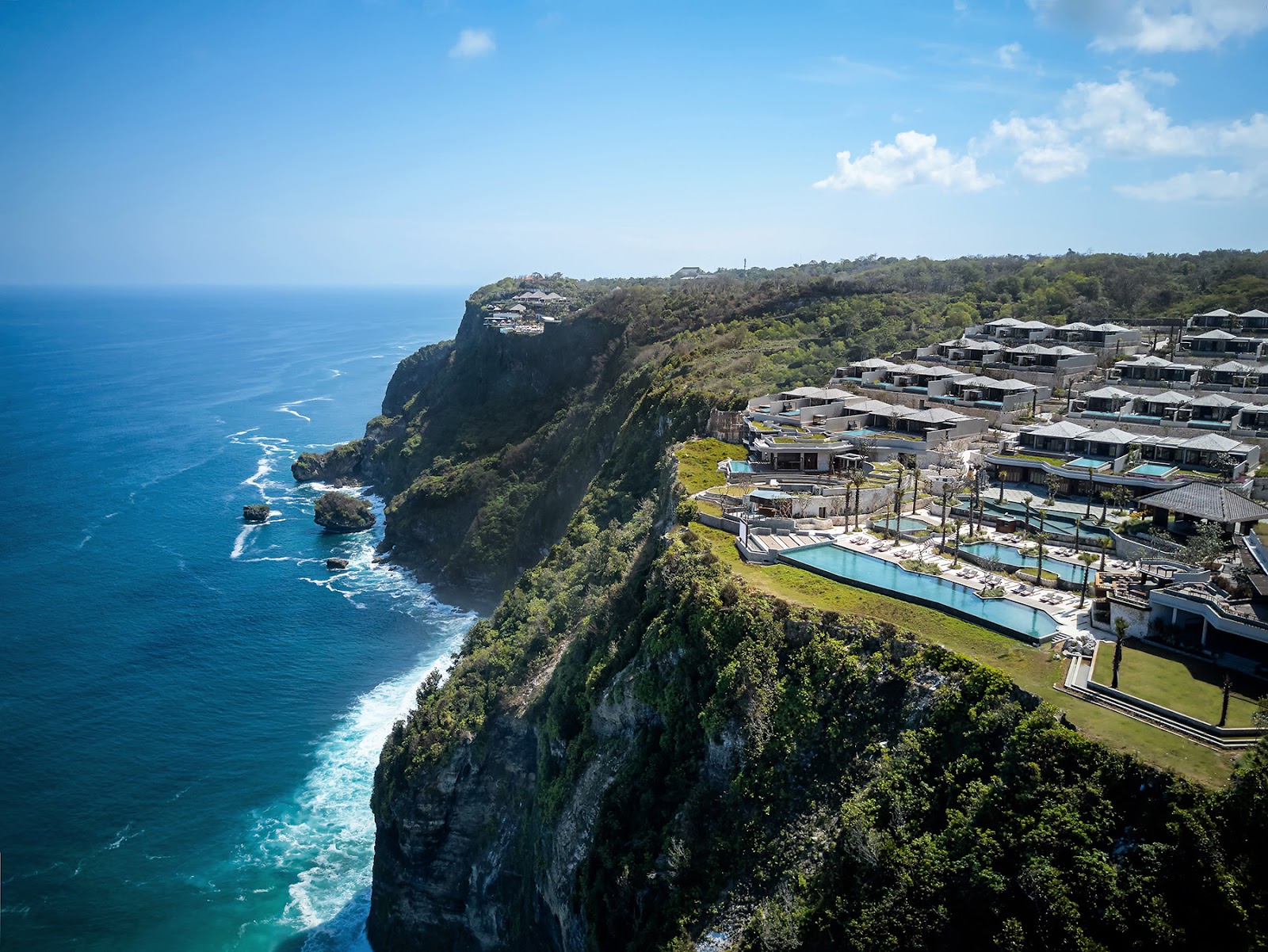 Aerial view of the Uluwatu clifftops, home to the best family friendly hotels in Uluwatu