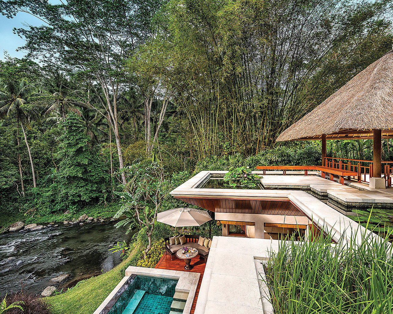 Pool deck overlooking the jungle at Four Seasons Resort Bali at Sayan