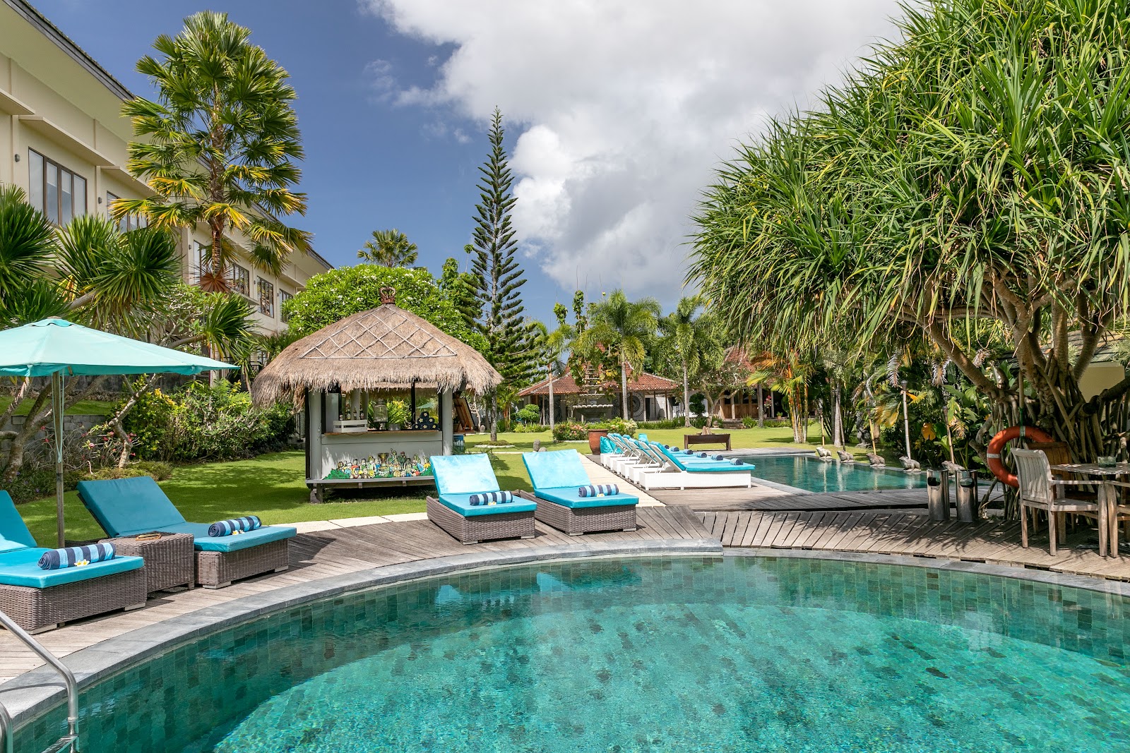 Garden pool with loungers at Hidden Valley Resorts