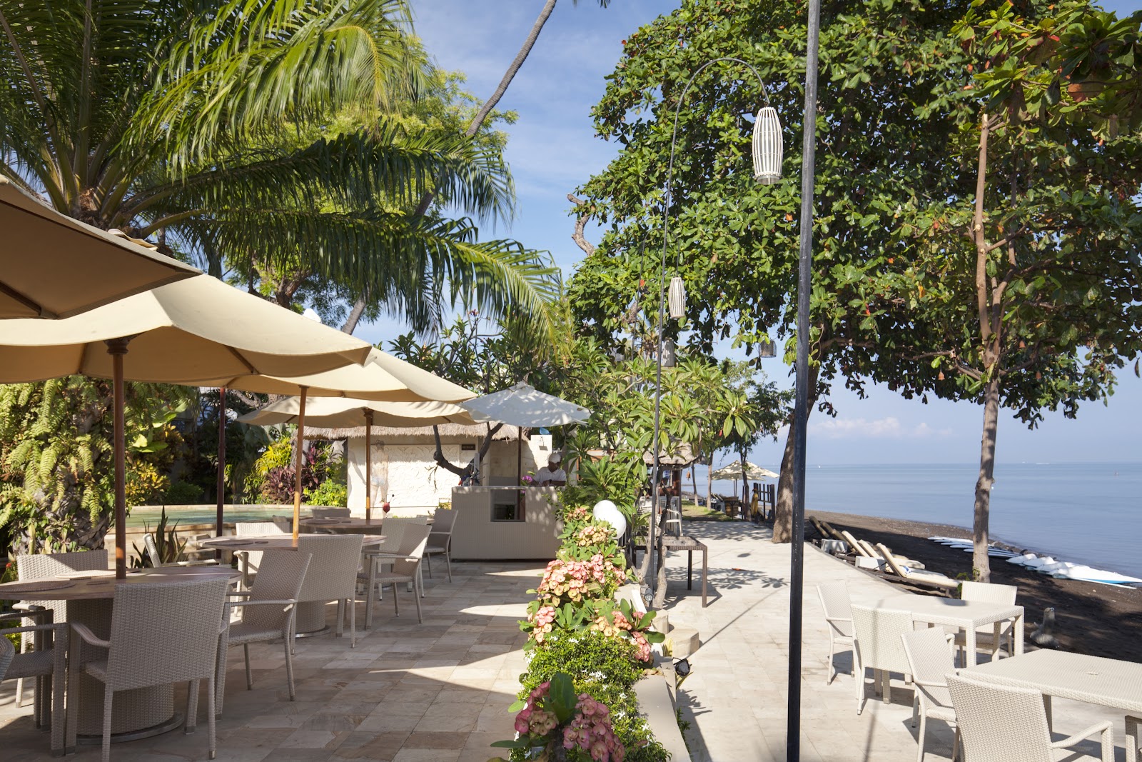Beachfront terrace at one of the best family friendly hotels North Bali offers