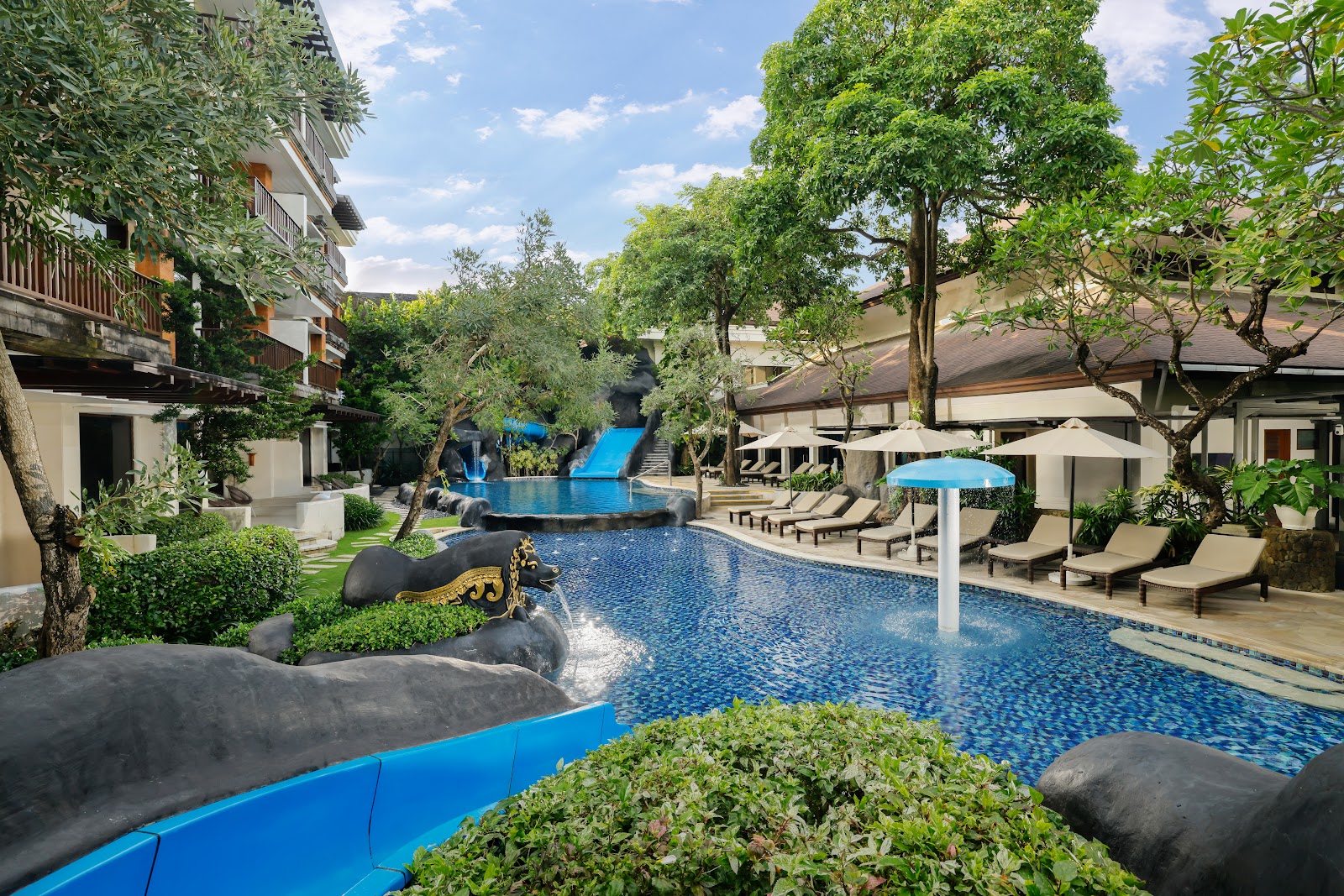 Lagoon pool surrounded by gardens at Padma Resort Legian