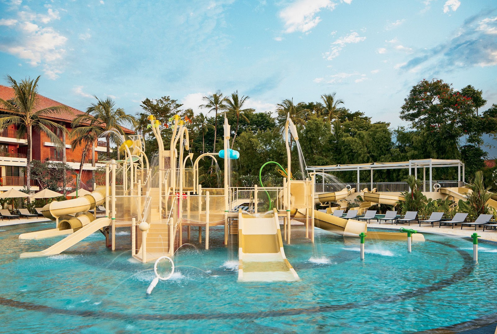 Kids splash pool with water features at Paradisus by Melia Bali