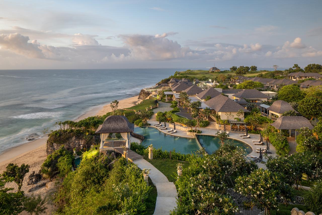 Aerial view of the Uluwatu coastline and resort grounds