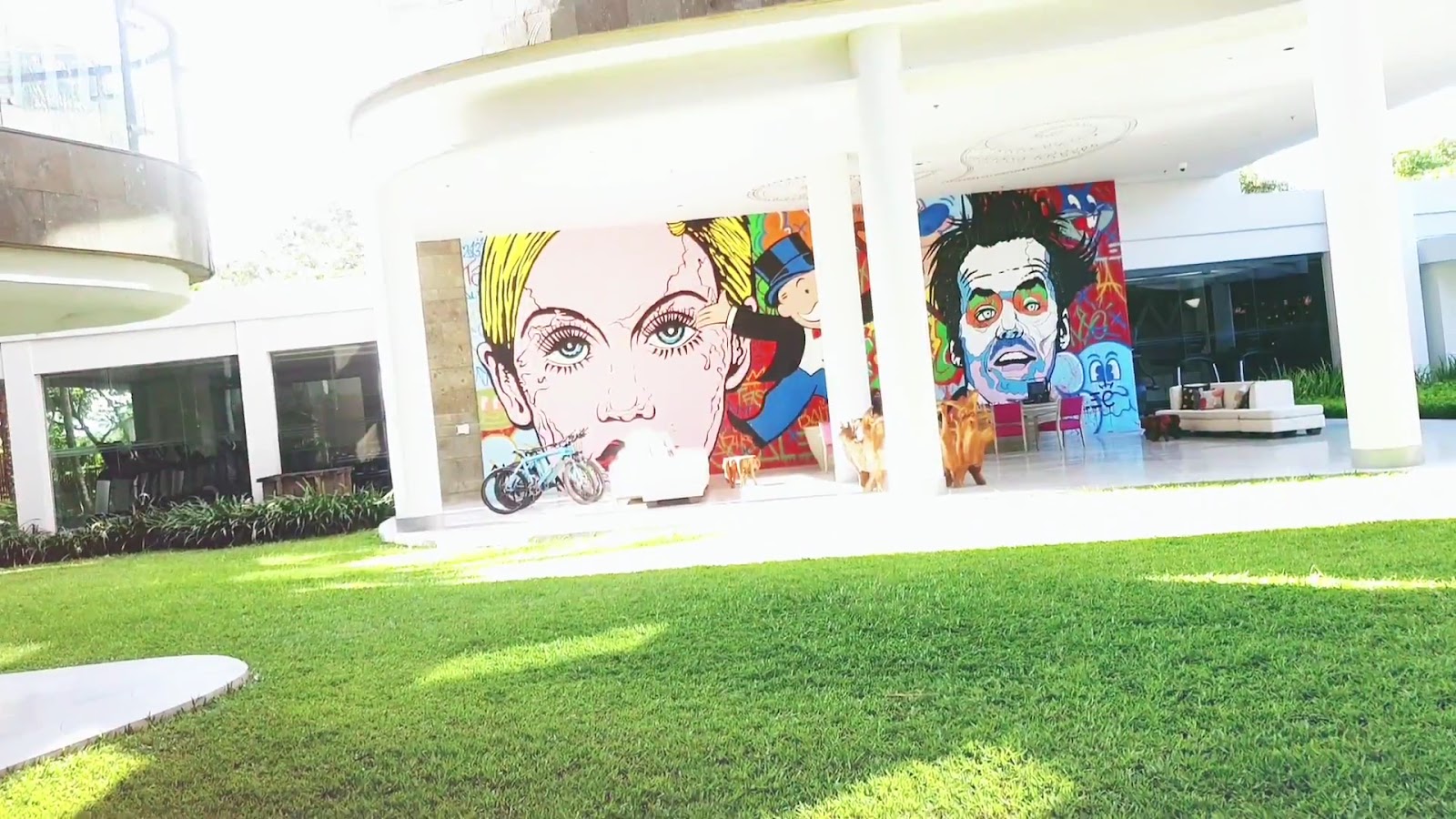 Lawn with colourful pop art at W Bali Seminyak