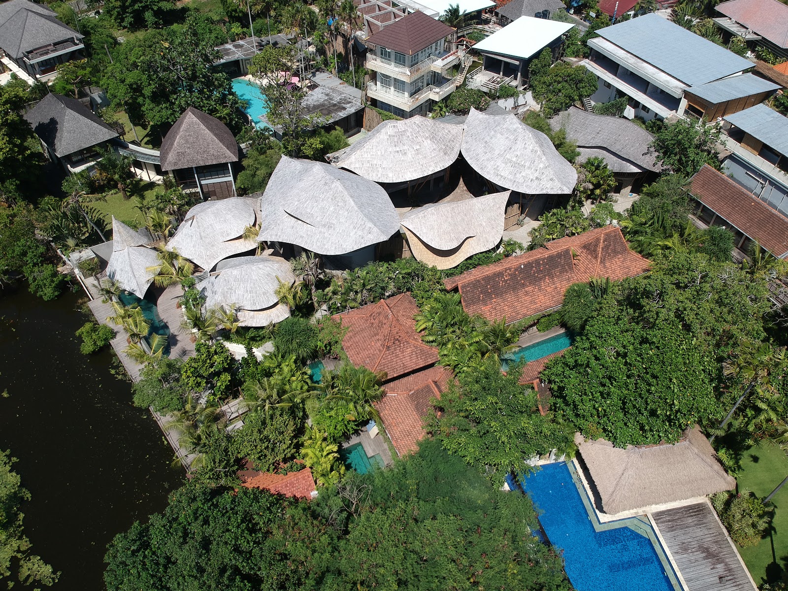 Aerial view of ZIN Canggu Resort, a family friendly hotel in Canggu
